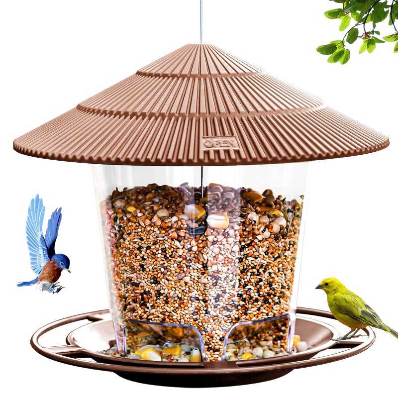 Hanizi Bird Feeder Outdoor Hanging for Wild Bird Seed, Brown - Image 1